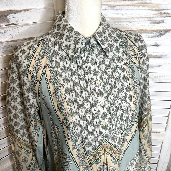 SOFT SURROUNDINGS Women's Tabitha Paisley Sky Pintuck Tunic Top Cotton Pastel XS - Picture 9 of 12